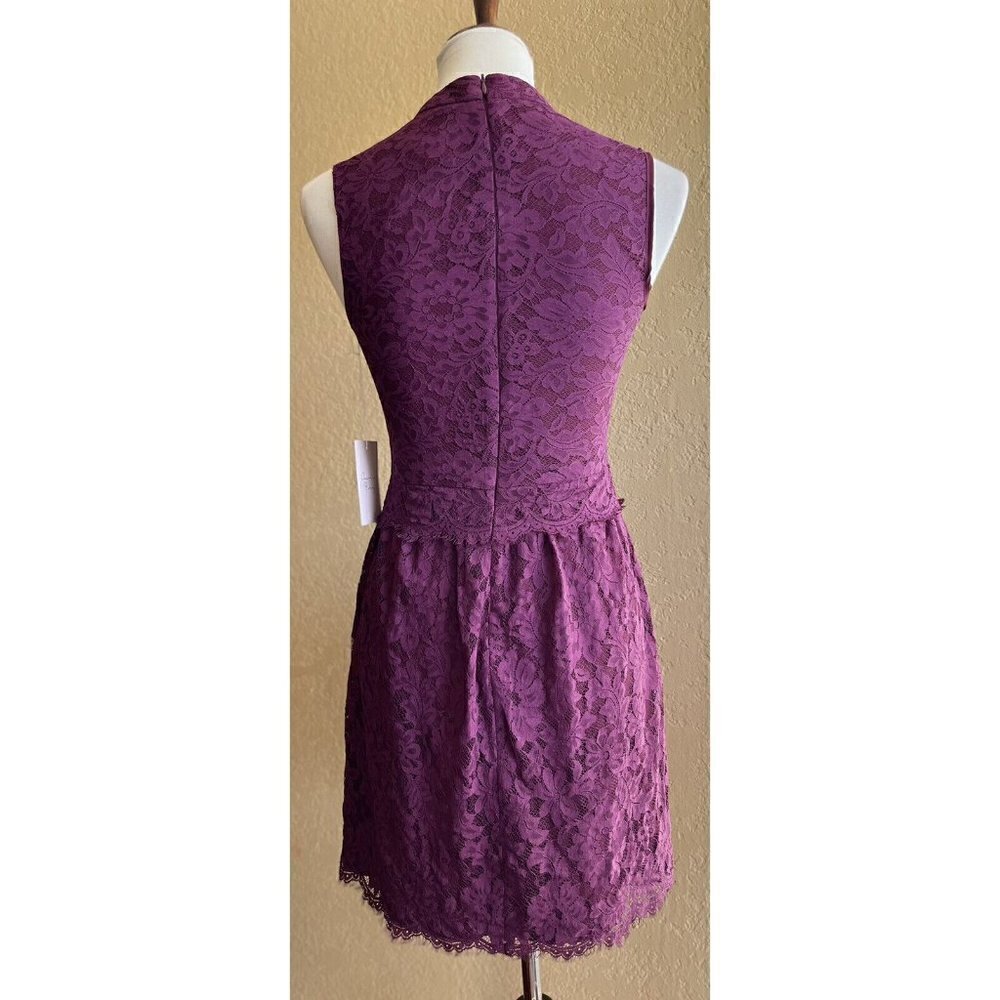 Charles Henry Burgundy Mock Neck Lace Dress XS Sleeveless Lined - Picture 3 of 11
